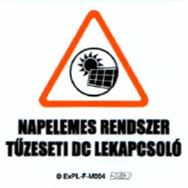 ExPL Matrica - PV - "Napelemes rendszer tűzeseti DC lekapcsoló" - 60x60 mm